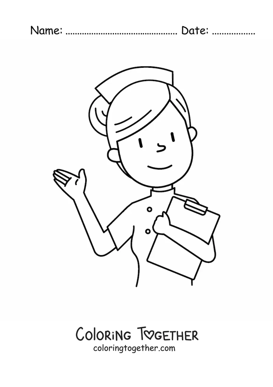 Coloring page of an easy cartoon nurse