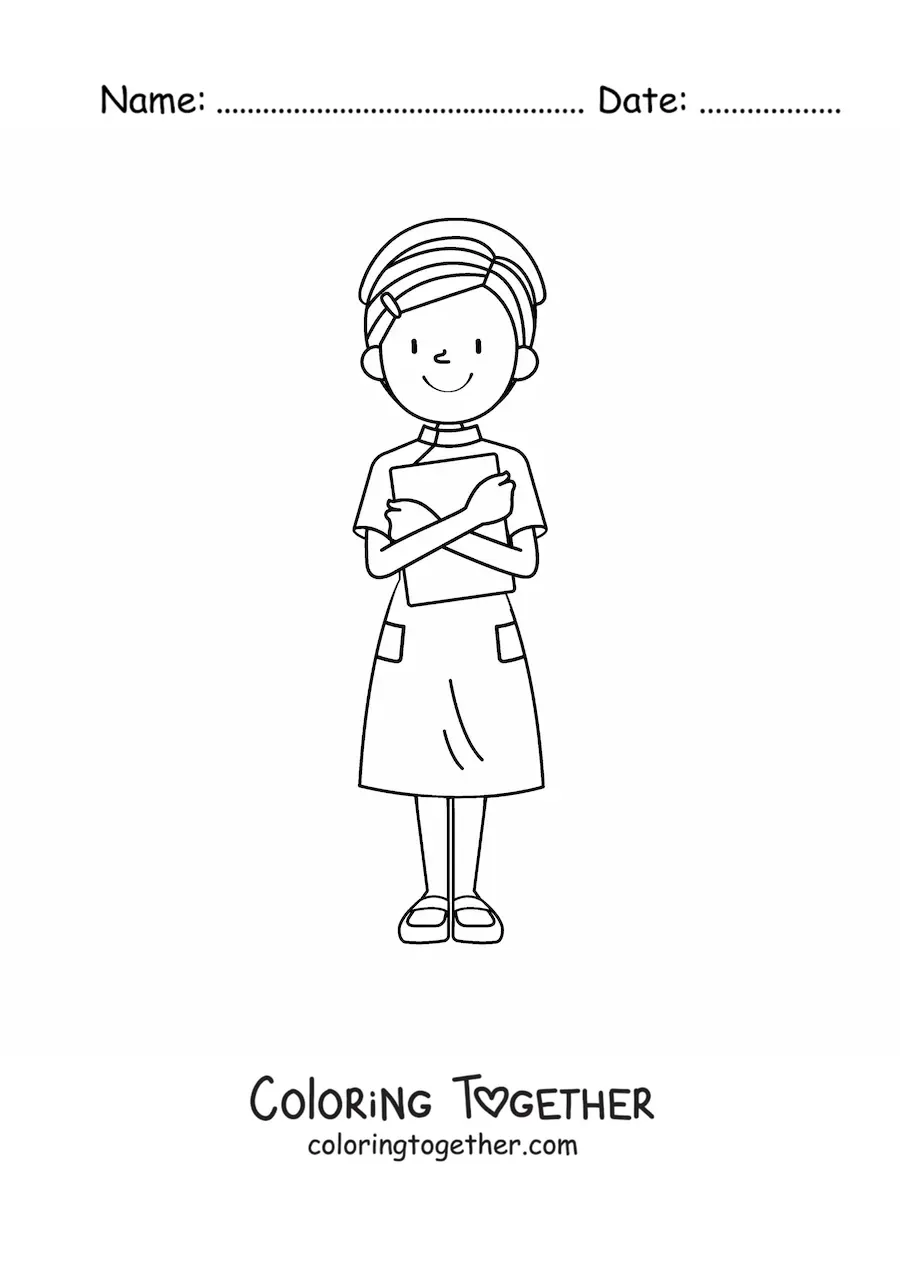 Coloring page of a cartoon nurse