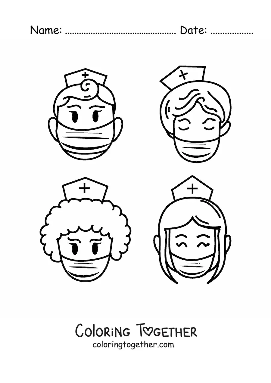 Coloring page of cartoon nurses
