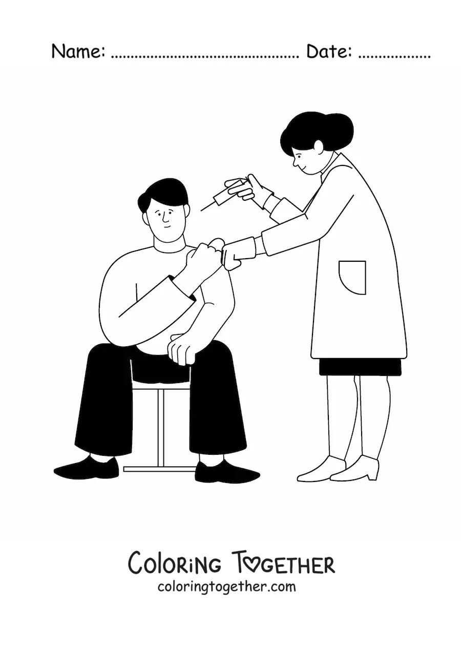 Coloring page of a nurse giving a patient an injection