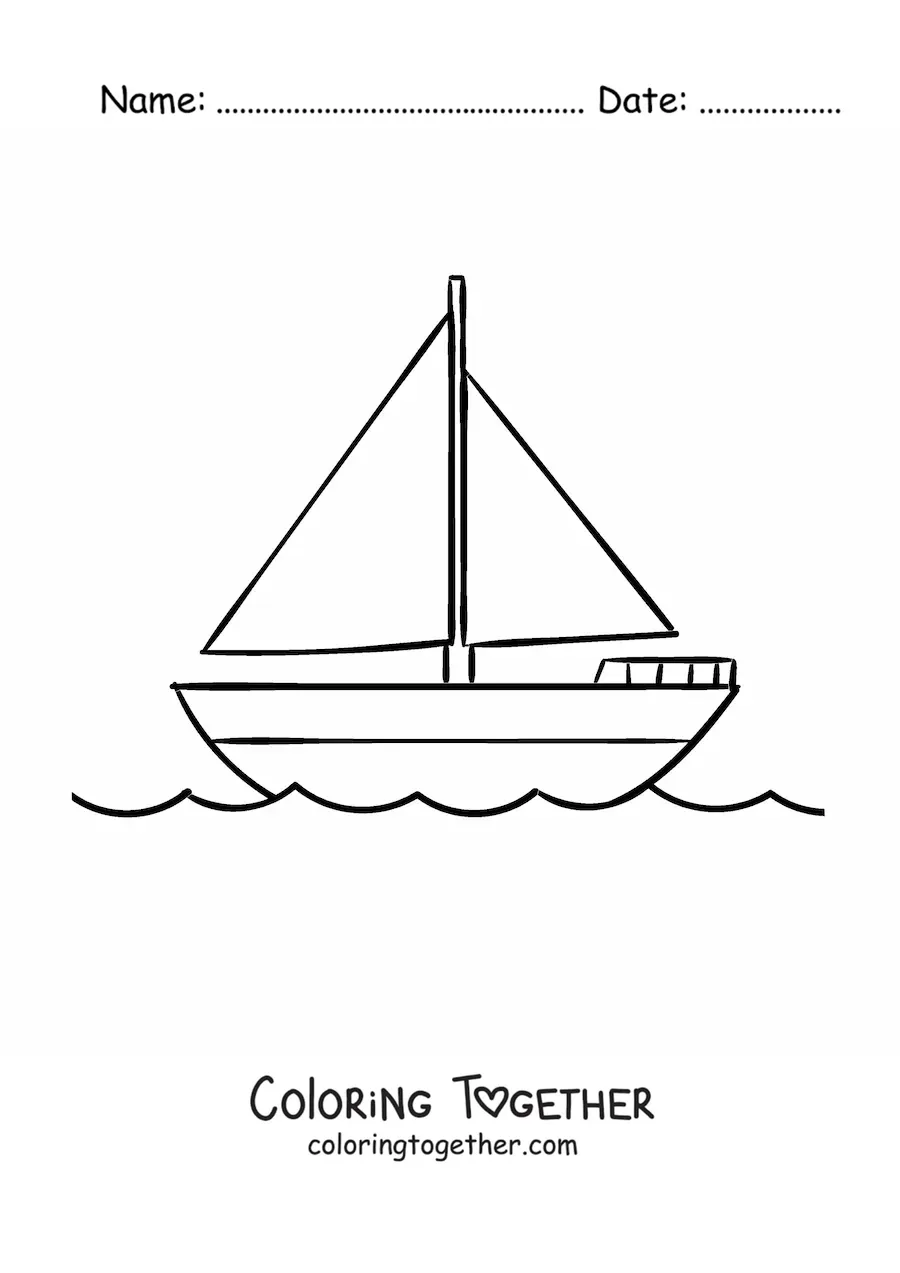 Coloring page of a sailboat at sea