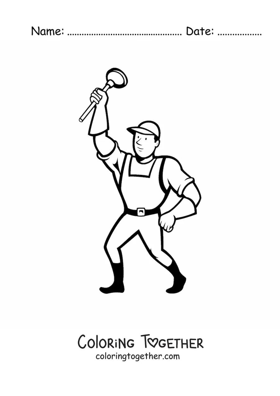 Coloring page of a man working as a plumber