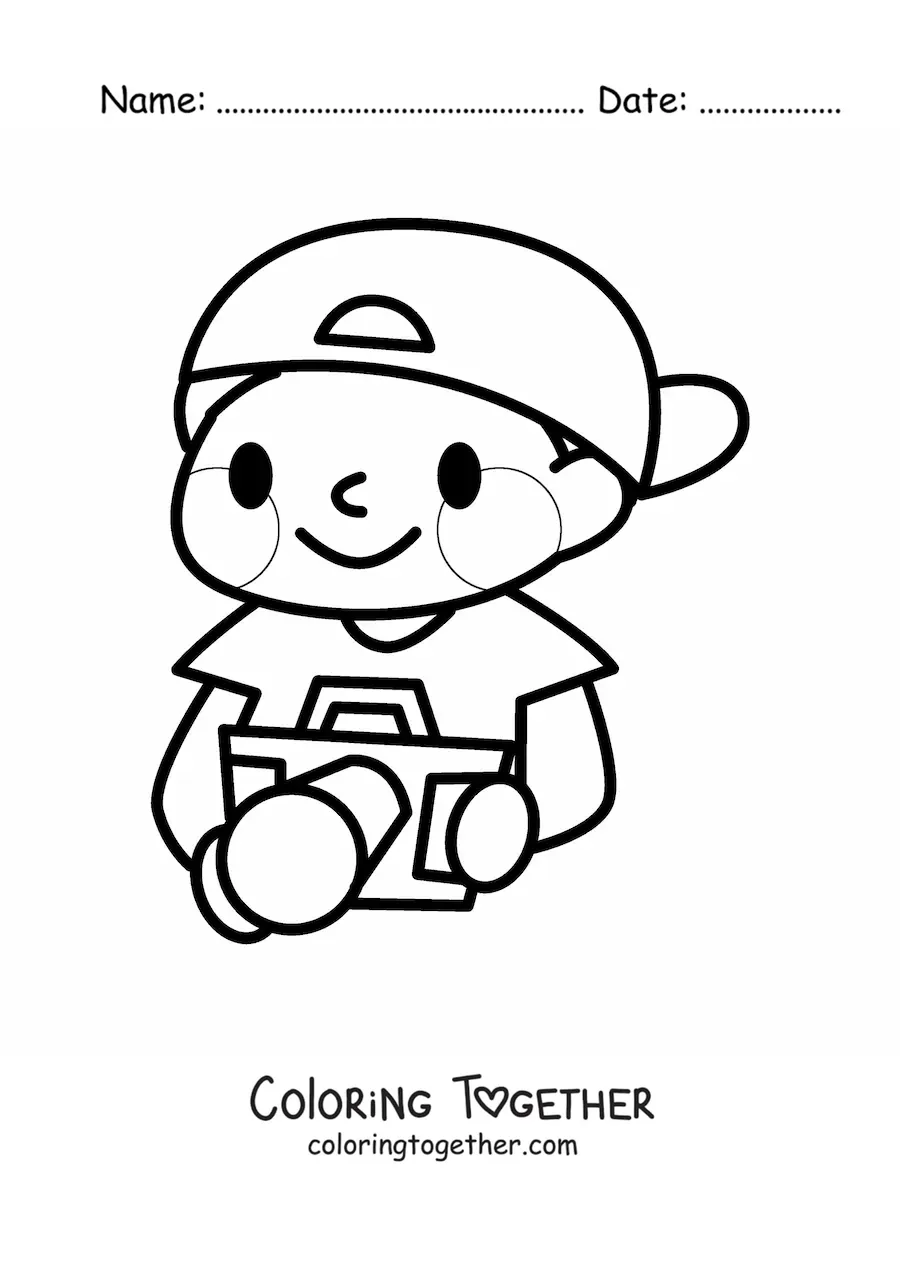 Coloring page of a kawaii cartoon photographer boy