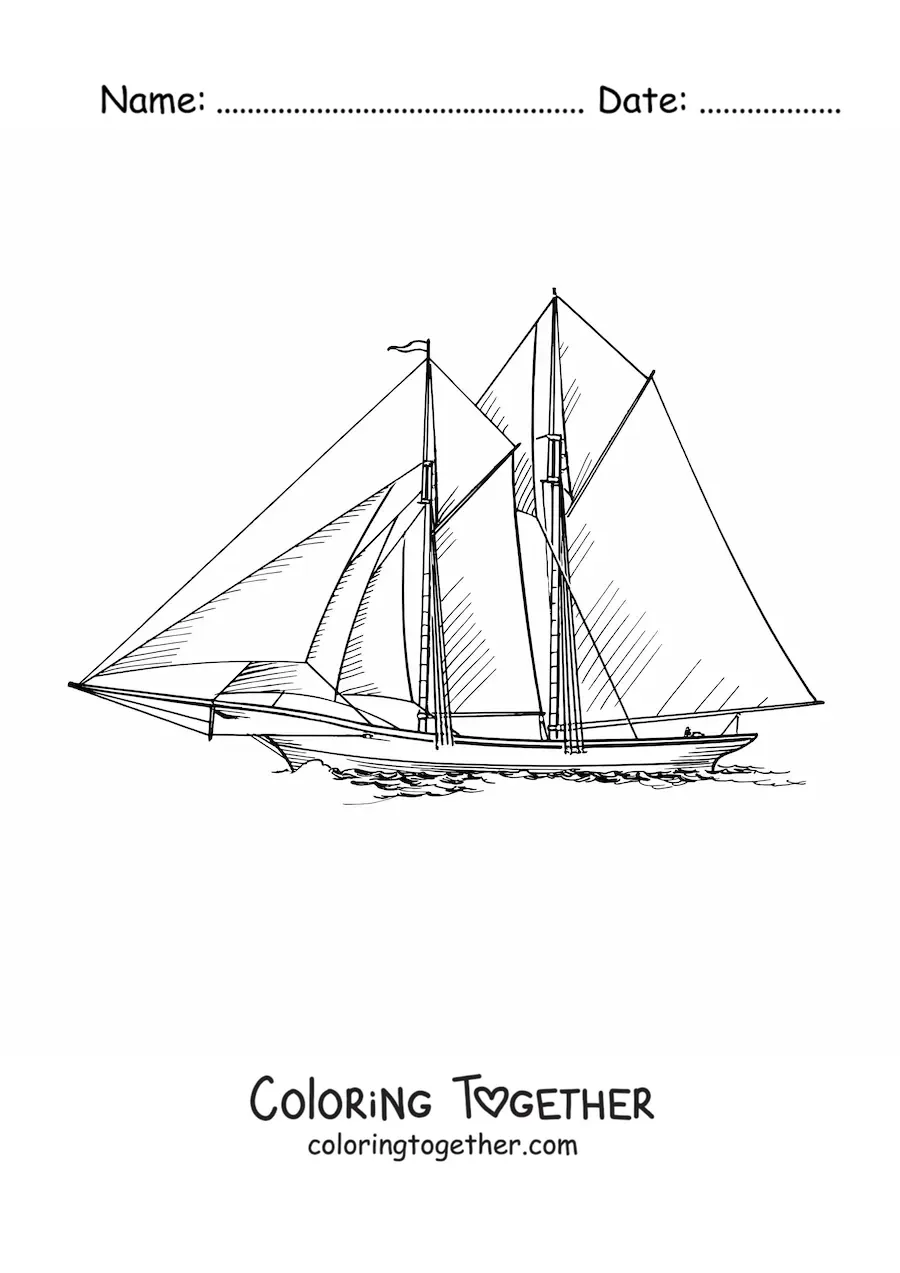 Coloring page of a sailboat at sea