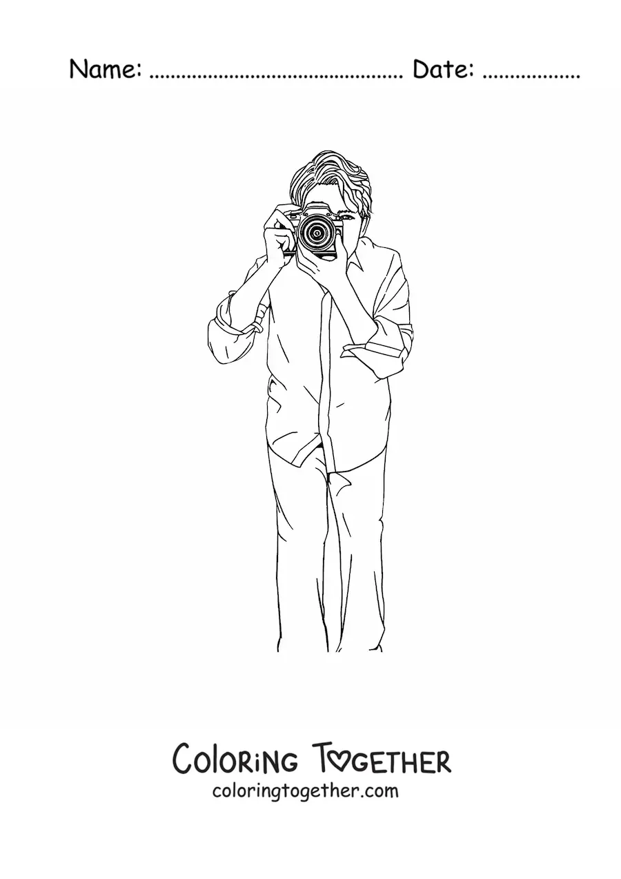 Coloring page of a realistic male photographer