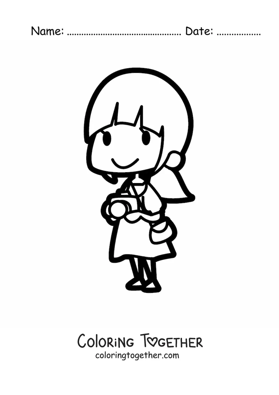 Coloring page of a kawaii photographer girl