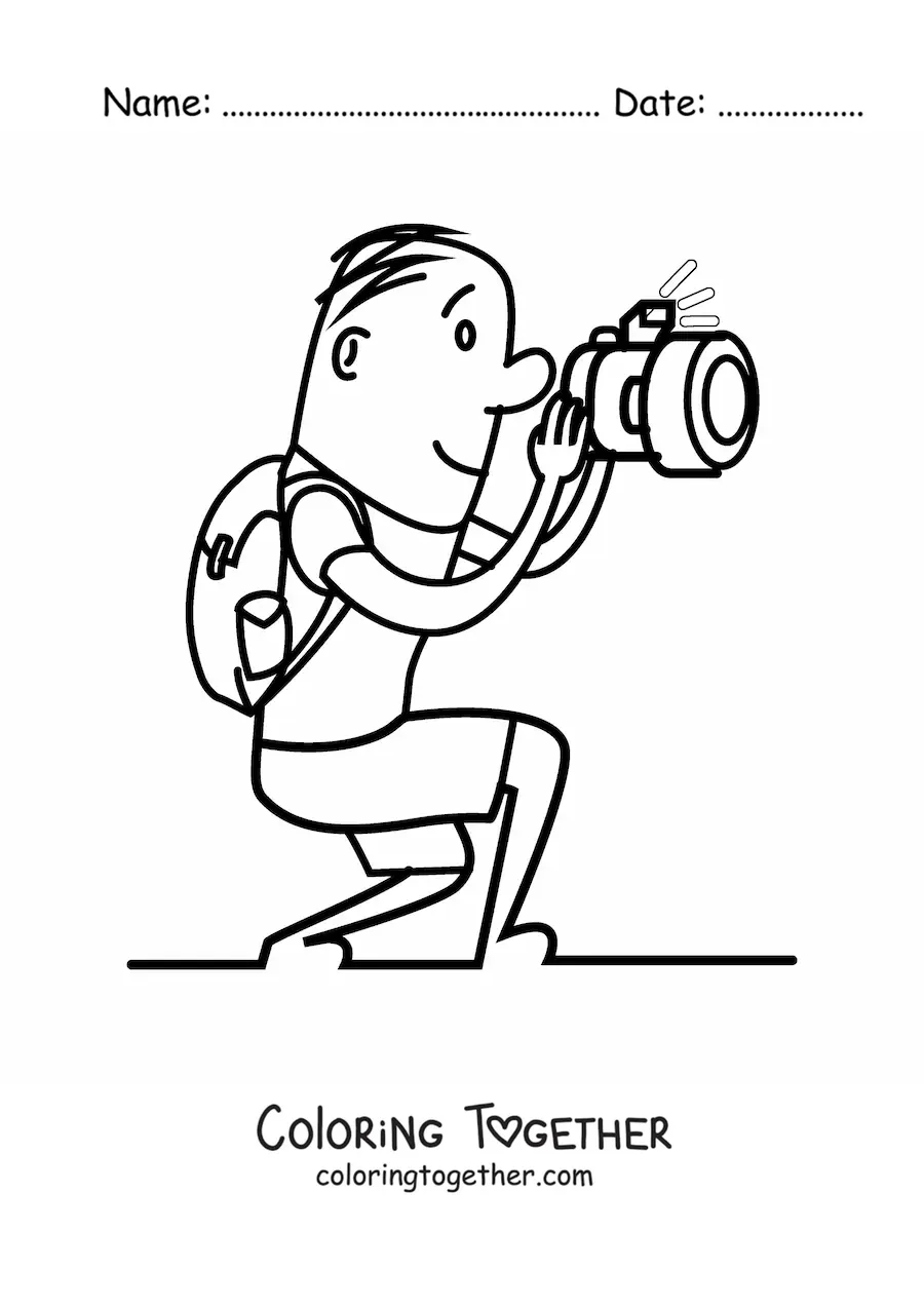 Coloring page of a cartoon of a photographer