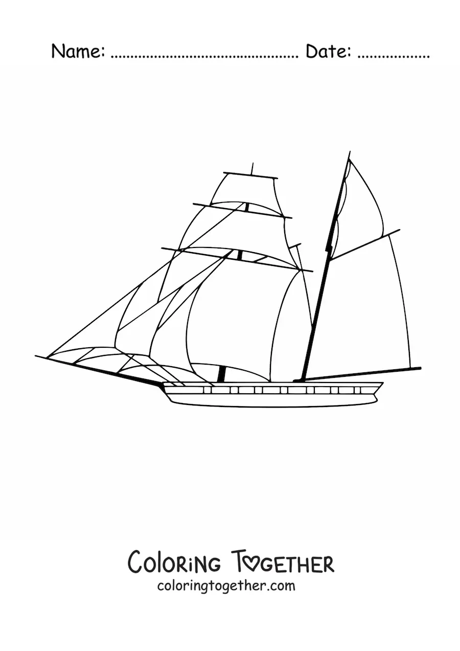 Coloring page of a sailboat