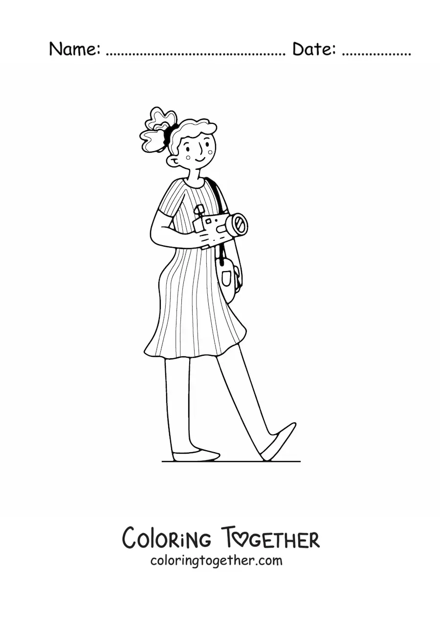 Coloring page of a cartoon photographer