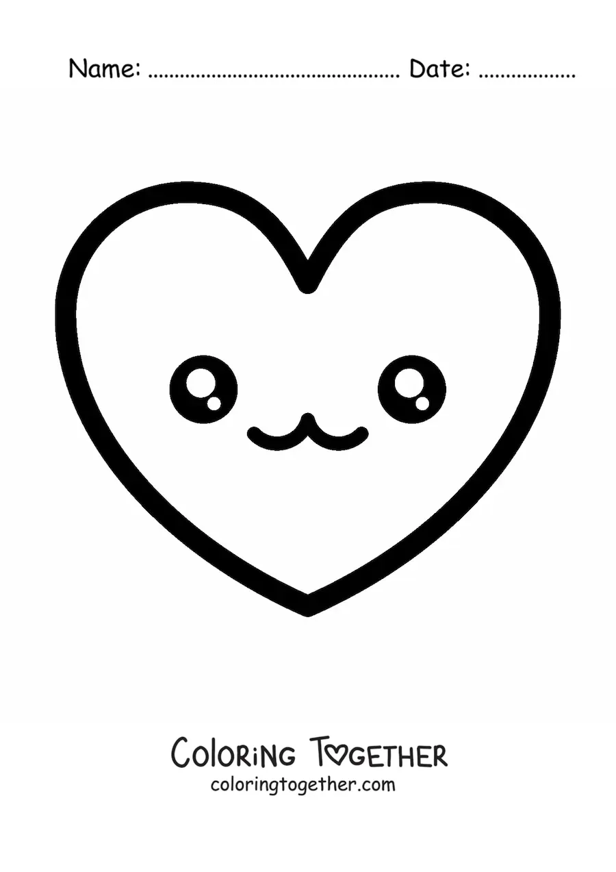 Coloring page of a kawaii heart emoji in love