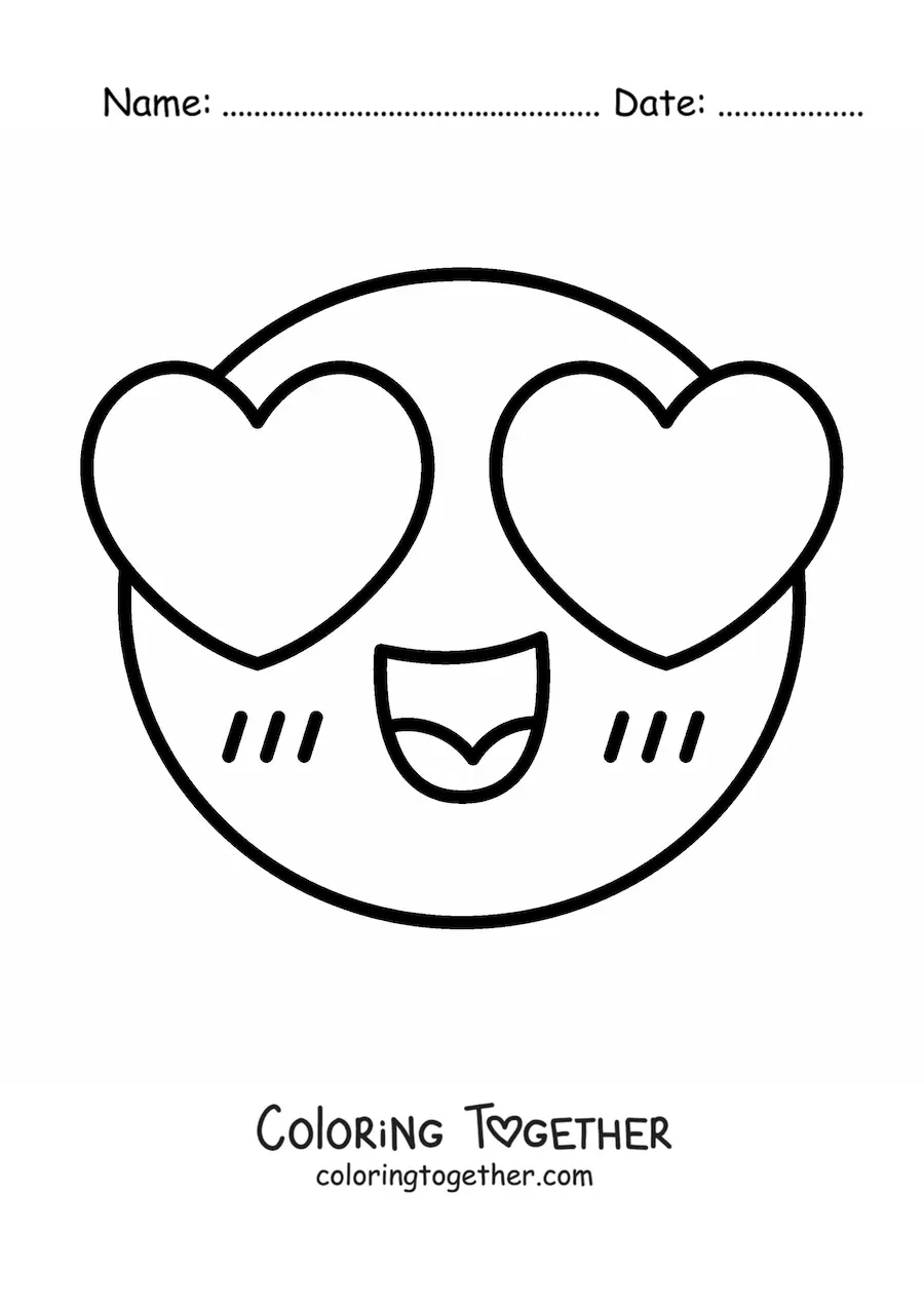 Coloring page of an emoji in love with heart eyes