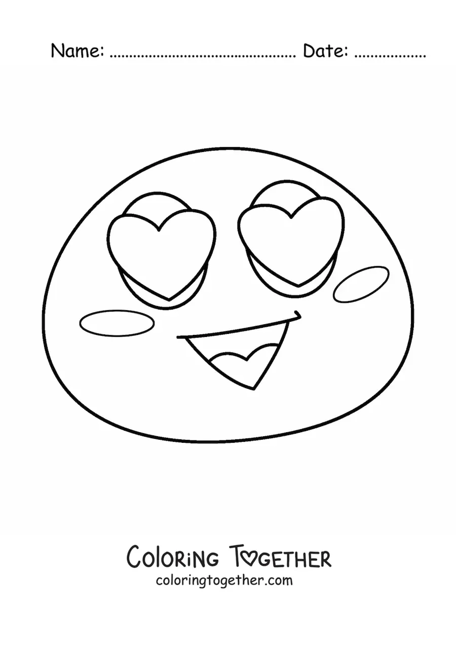 Coloring page of an emoji with heart eyes