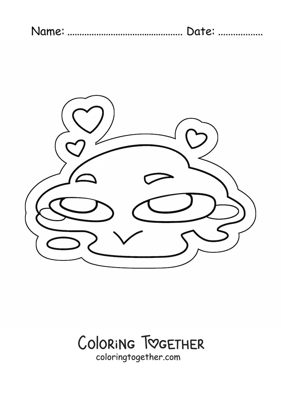 Coloring page of a melting in love emoji