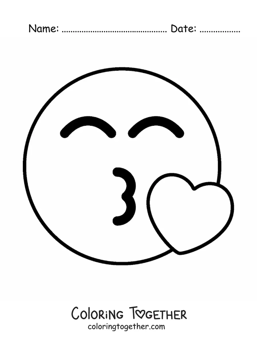 Coloring page of an easy kissing emoji