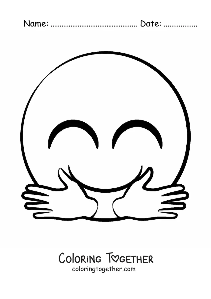 Coloring page of a hug emoji