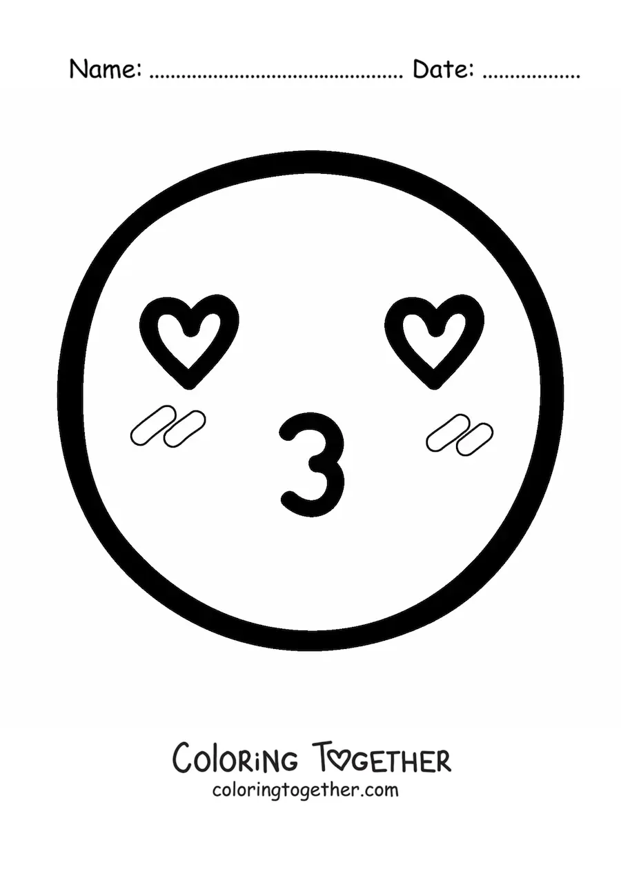 Coloring page of a big kawaii emoji in love