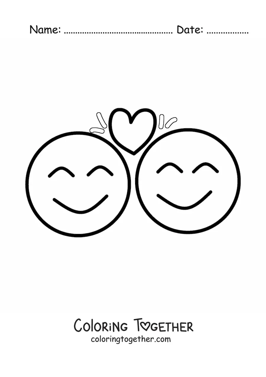 Coloring page of an emoji of two people in love