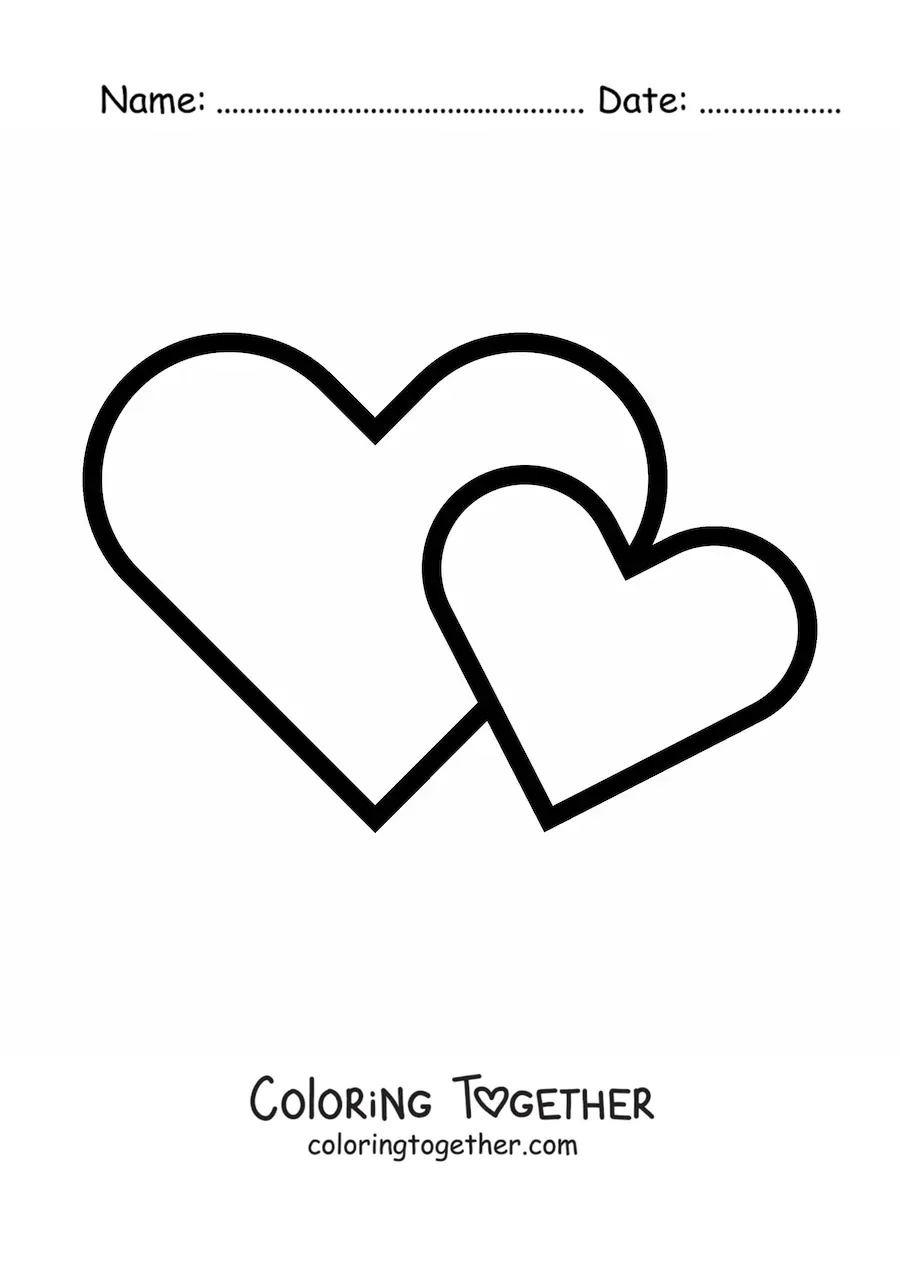 Coloring page of an emoji of two hearts together
