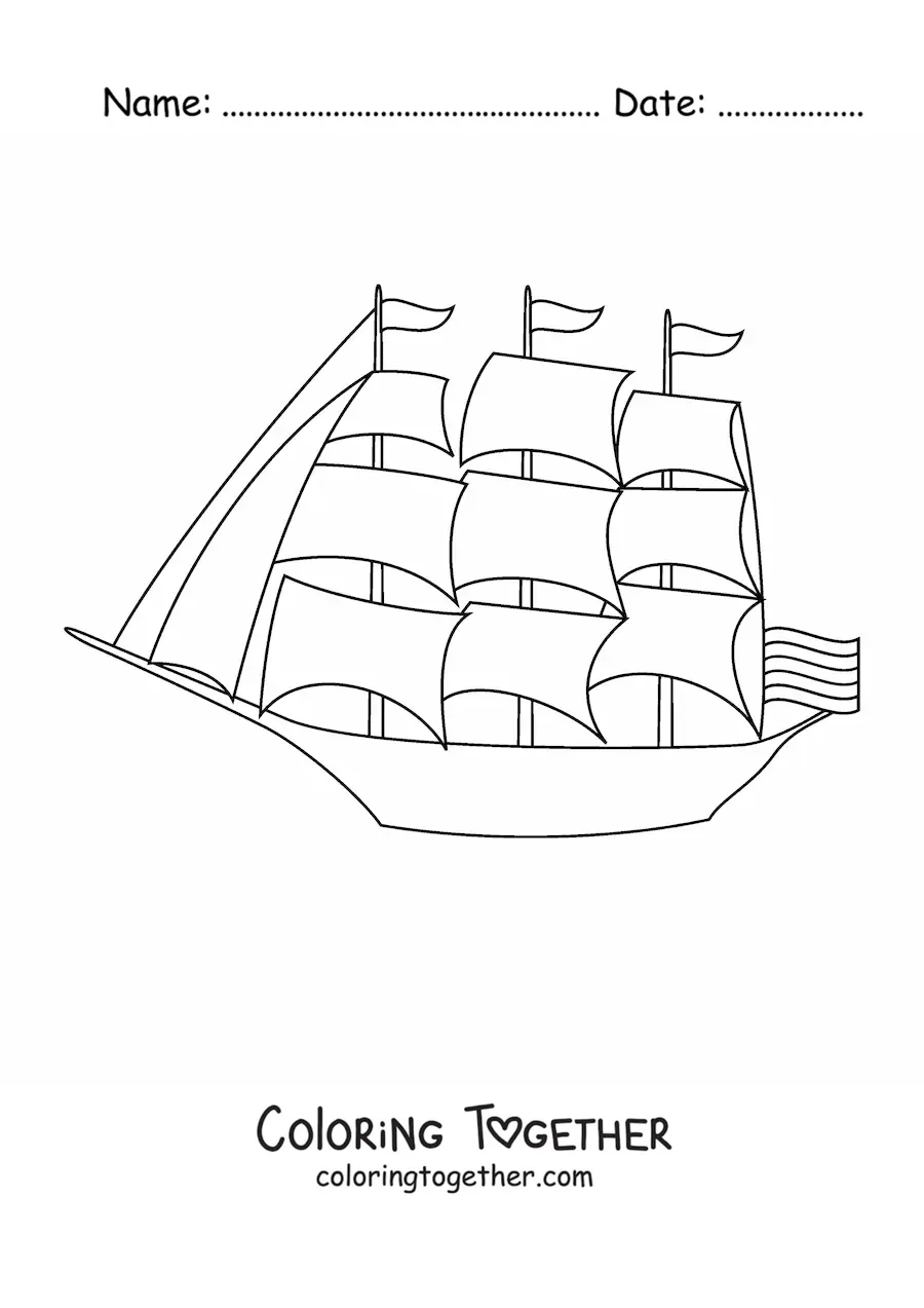 Coloring page of a galleon
