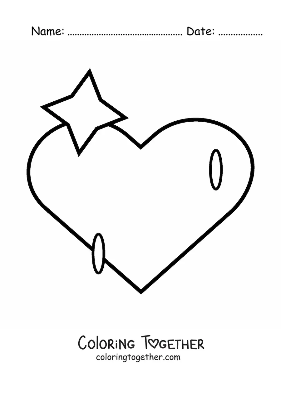 Coloring page of a big heart emoji with sparkles