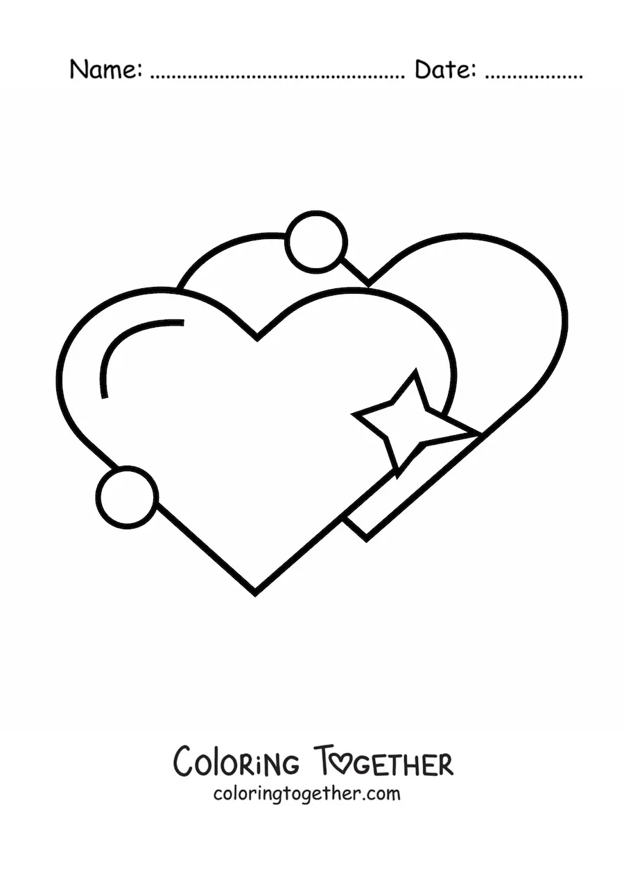 Coloring page of an emoji of two hearts with sparkles