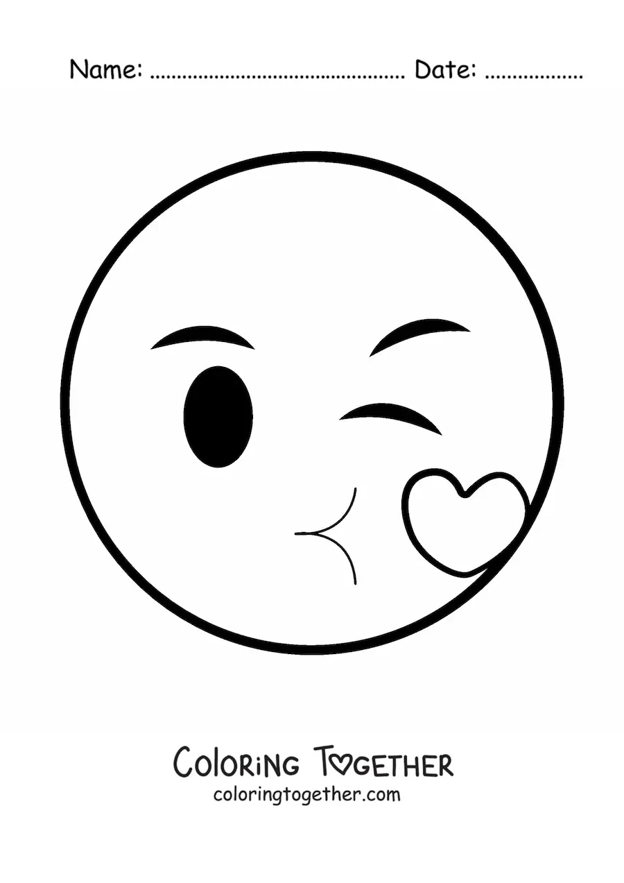 Coloring page of a big kiss emoji
