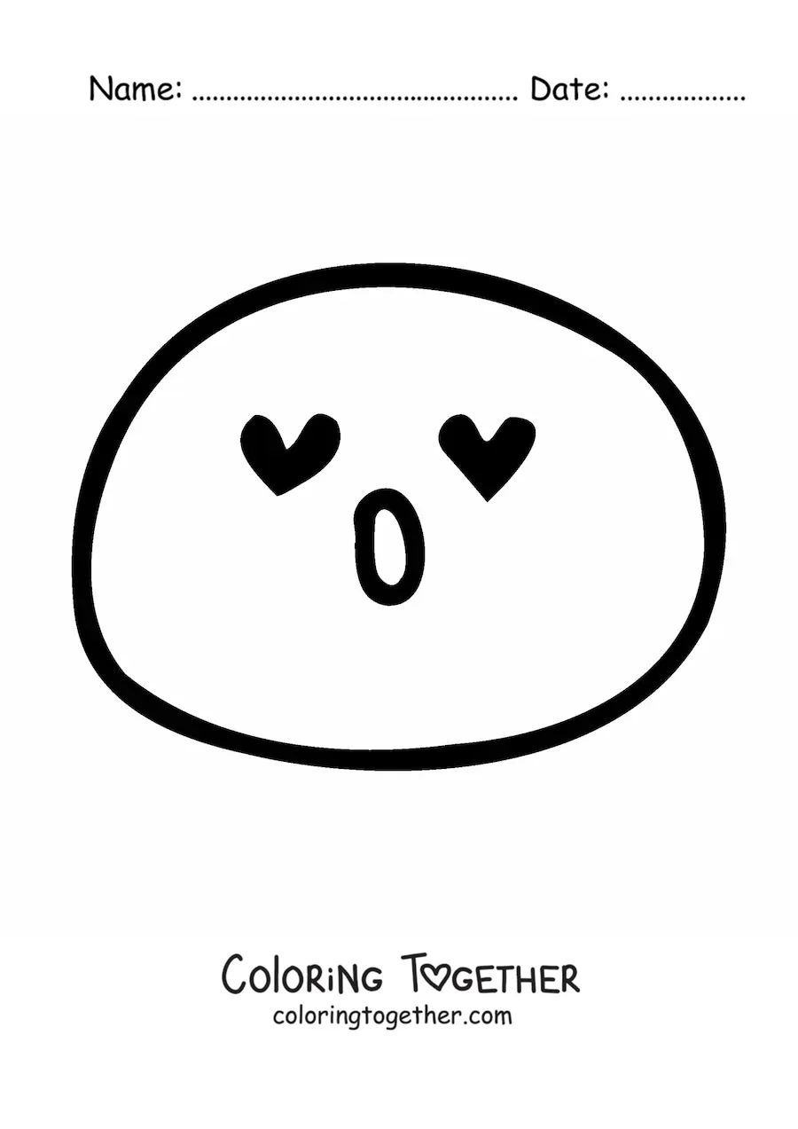 Coloring page of a simple emoji in love