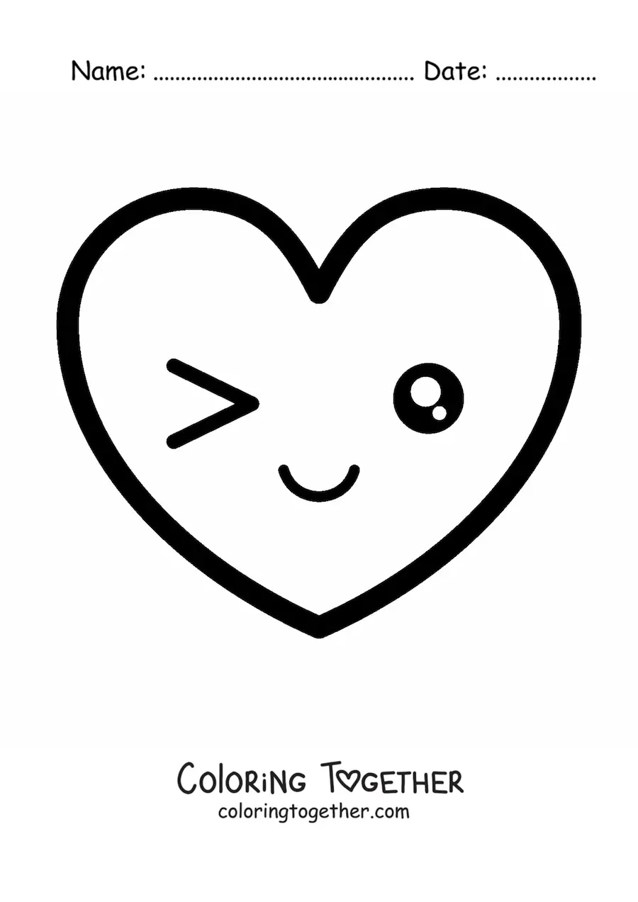 Coloring page of a flirty kawaii heart emoji