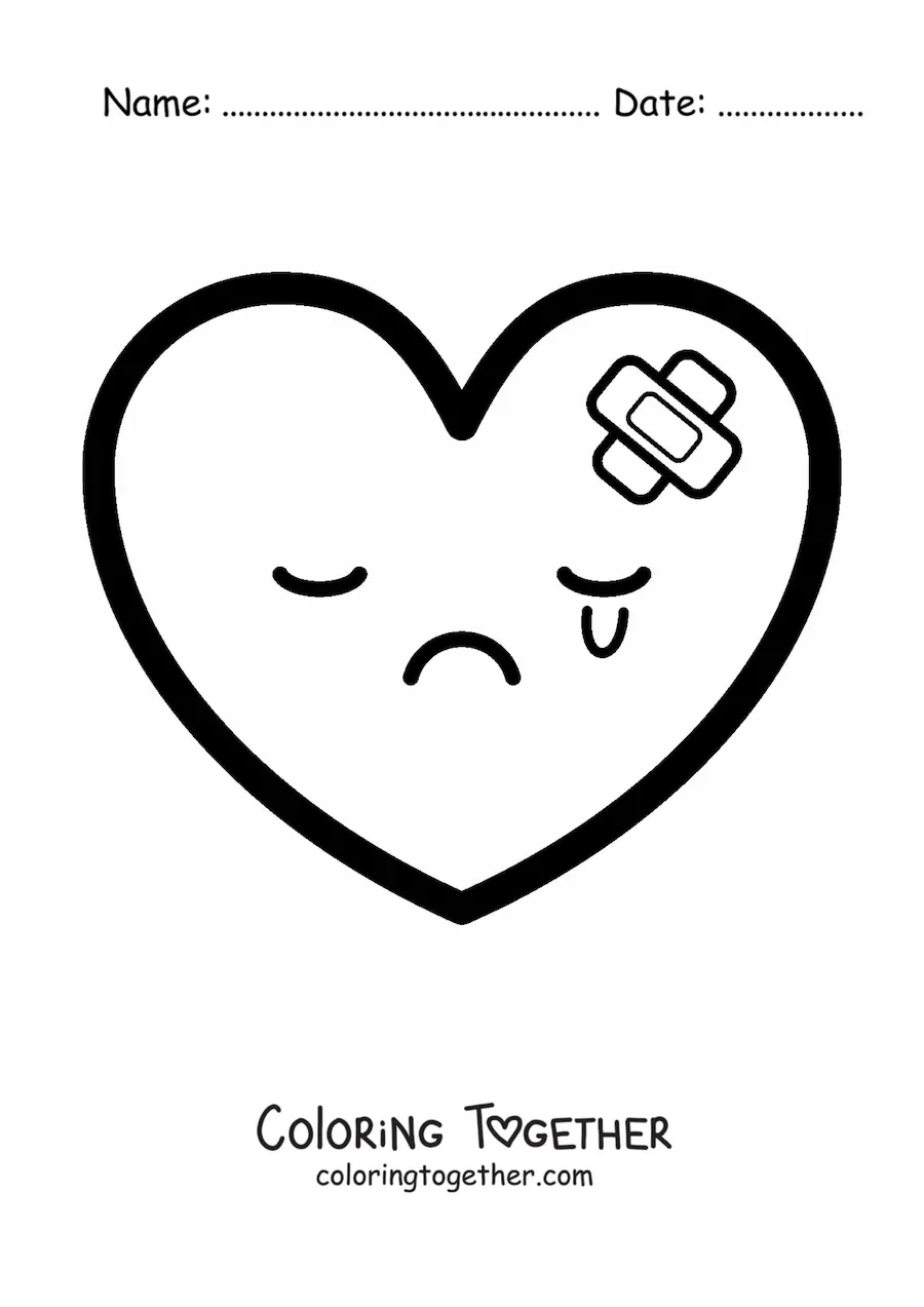 Coloring page of a broken heart emoji
