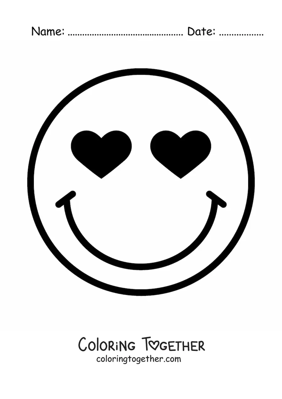 Coloring page of a smiling face emoji in love