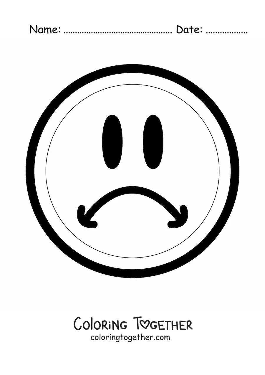 Coloring page of a big sad face
