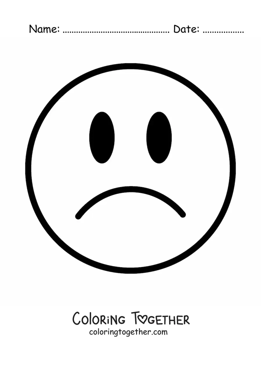 Coloring page of an easy sad emoji
