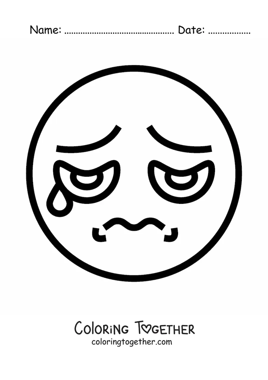 Coloring page of a sad face with a tear