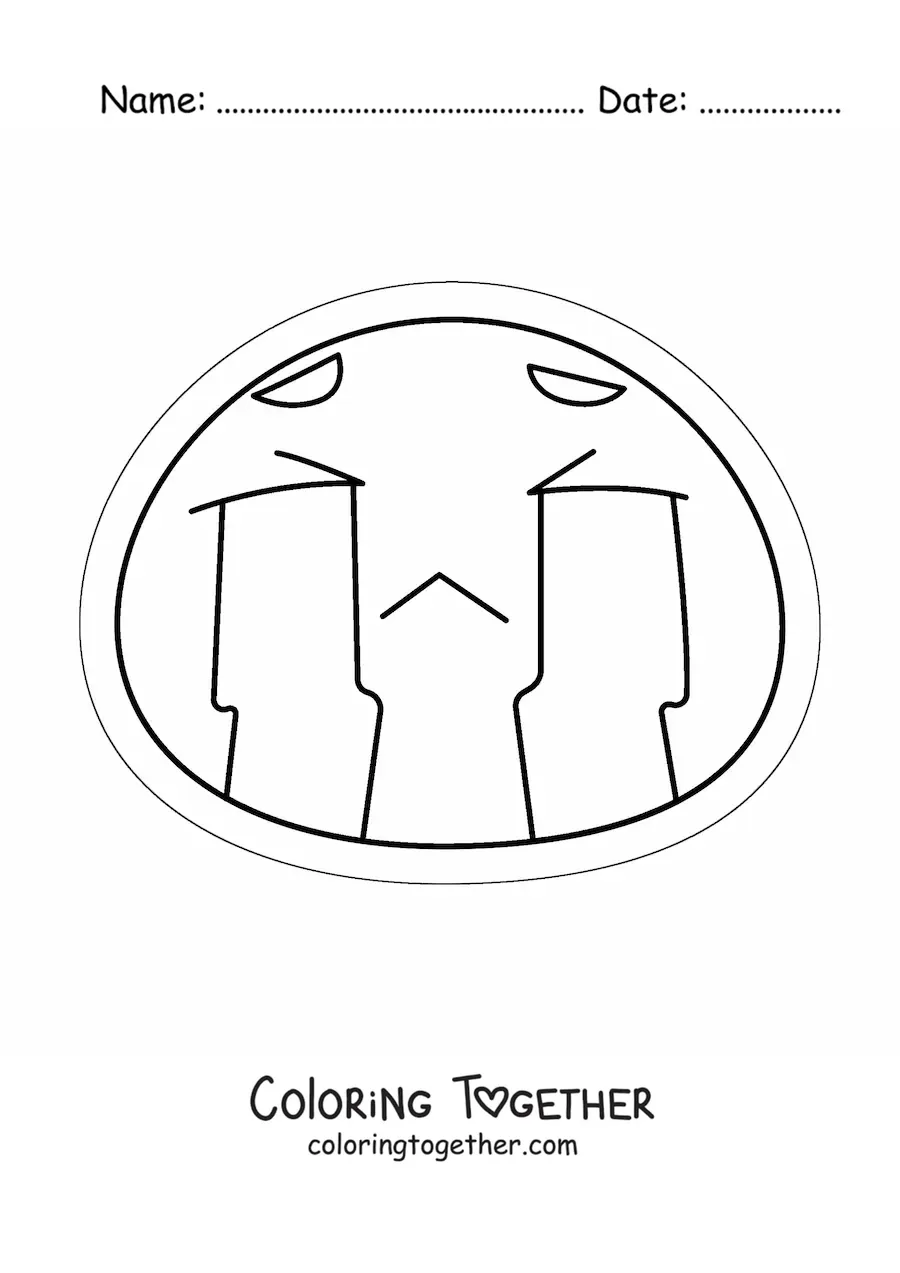 Coloring page of a sad kawaii emoji crying