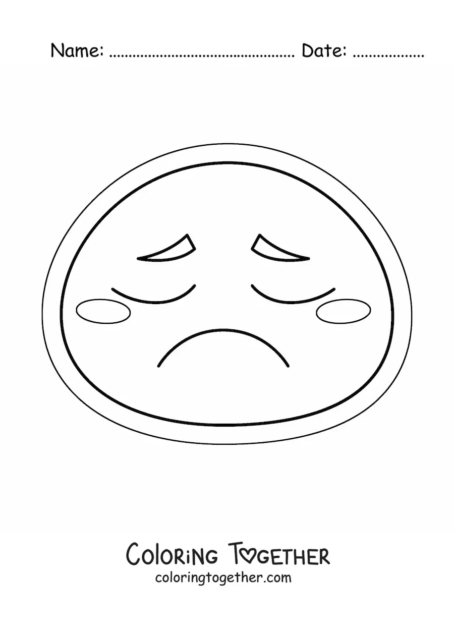 Coloring page of a sad kawaii emoji