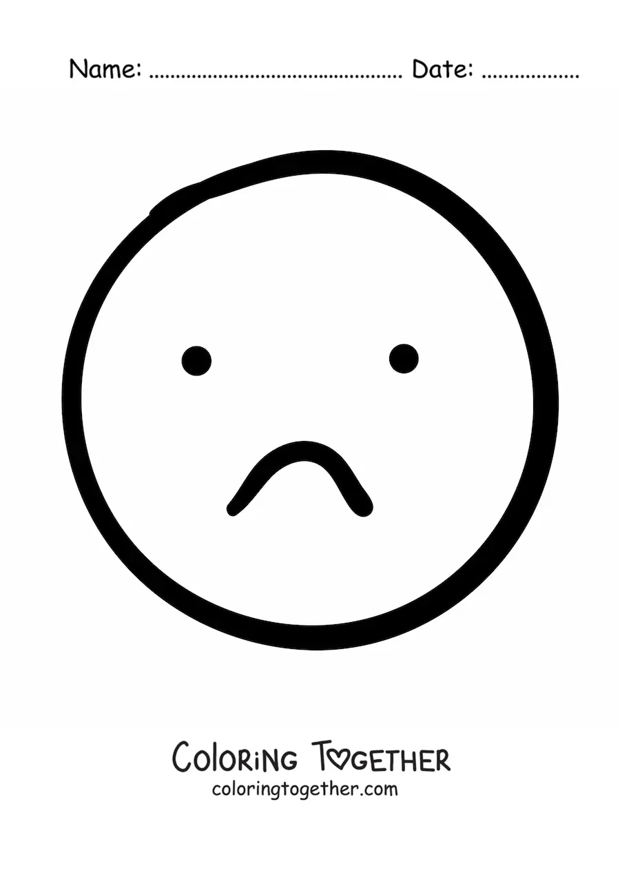Coloring page of a sad emoji