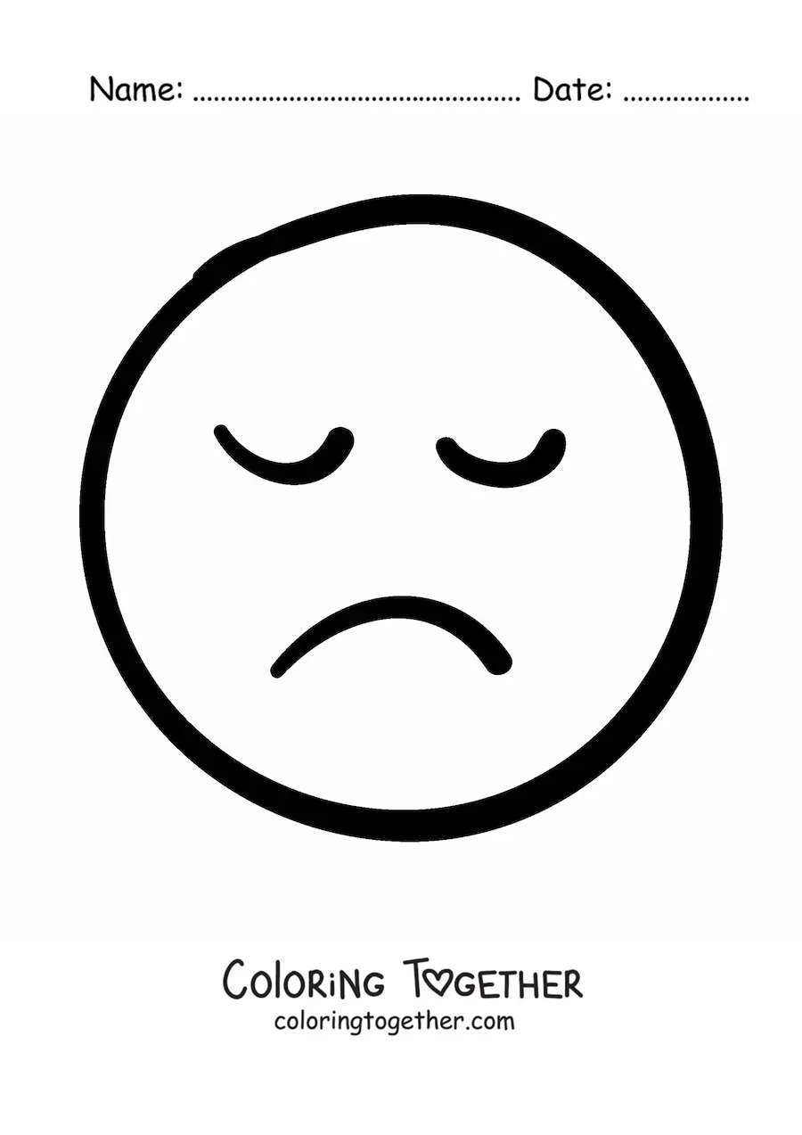 Coloring page of an easy sad emoji