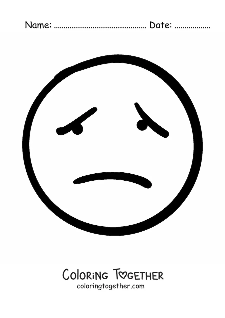 Coloring page of a big sad emoji