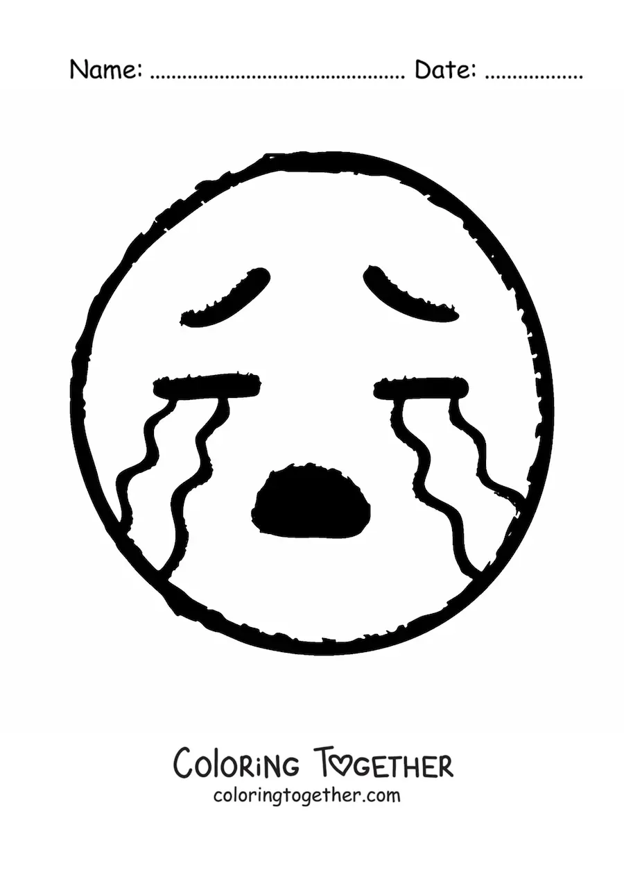 Coloring page of a big crying emoji