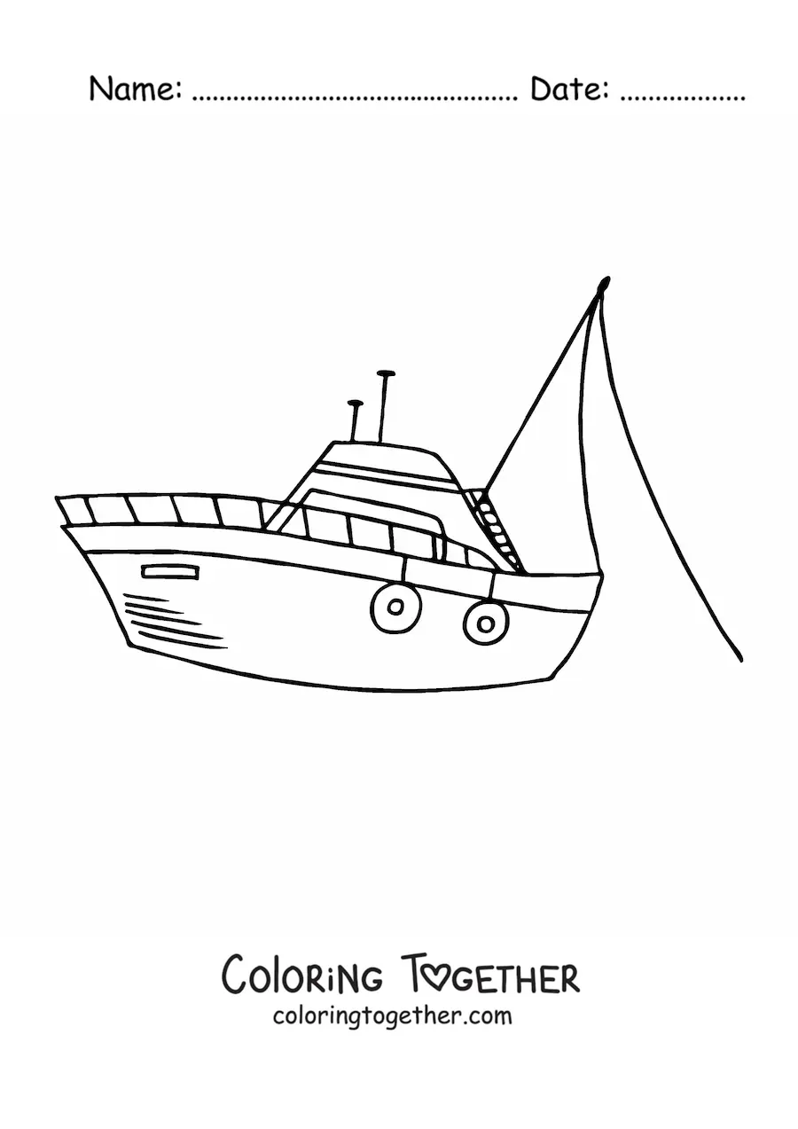 Coloring page of a fishing boat