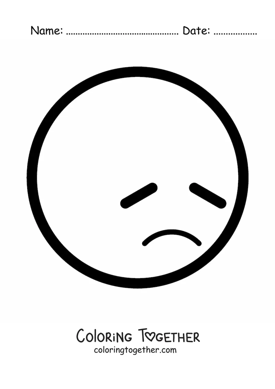 Coloring page of a depressed emoji