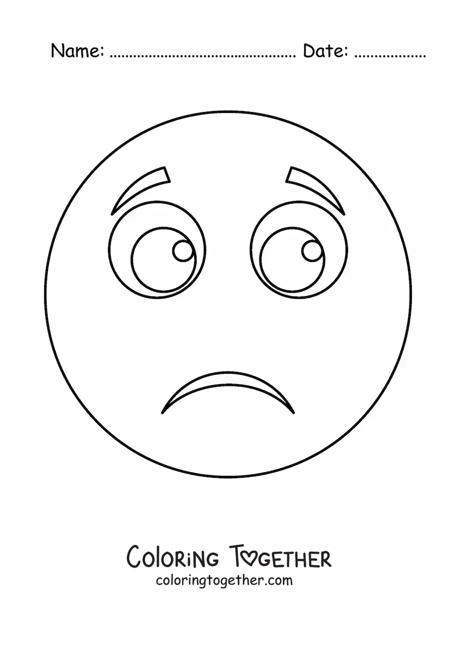 Coloring page of a sad emoji cartoon