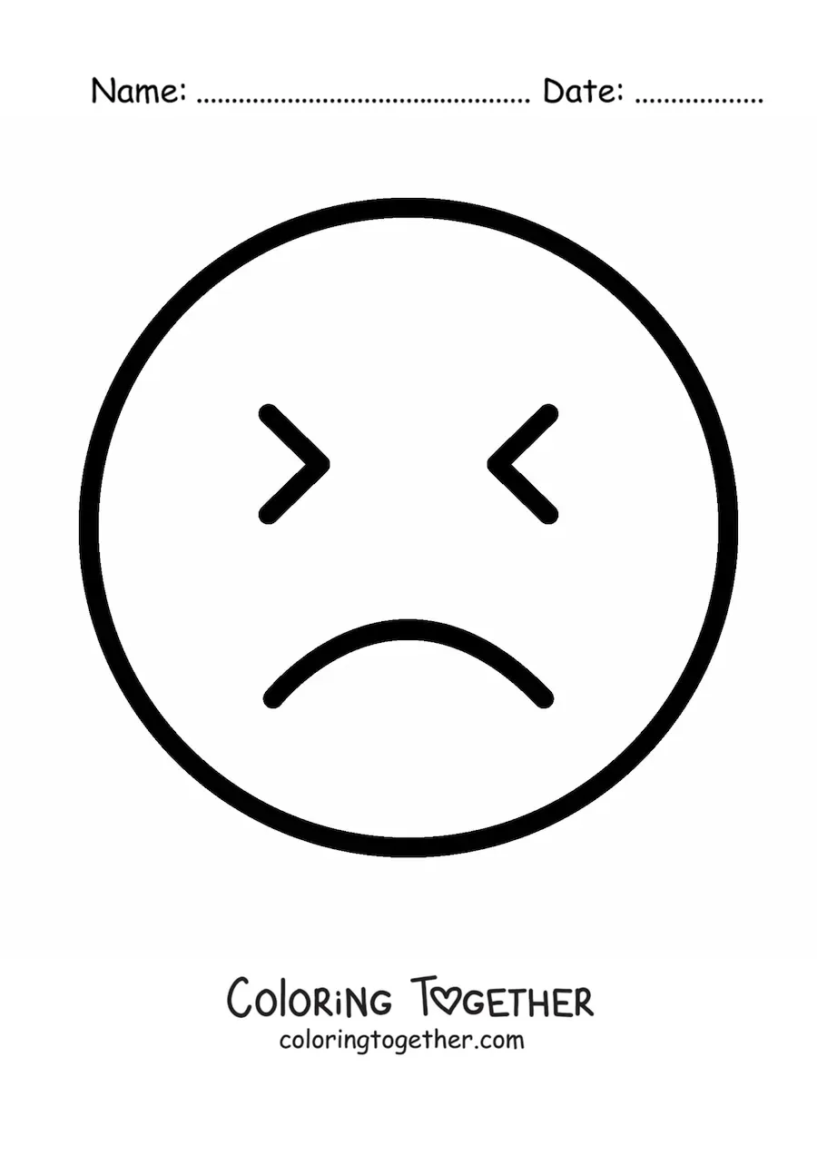 Coloring page of a sad face emoji