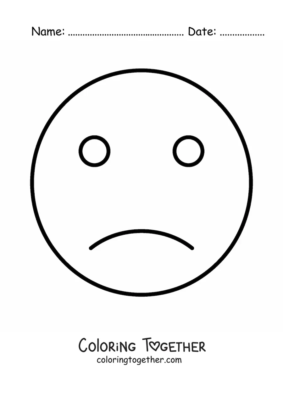 Coloring page of an easy sad face
