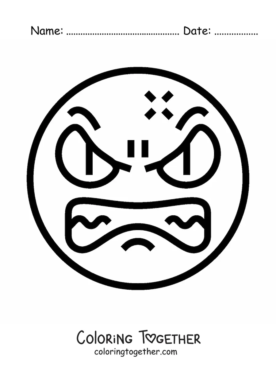 Coloring page of a big angry emoji