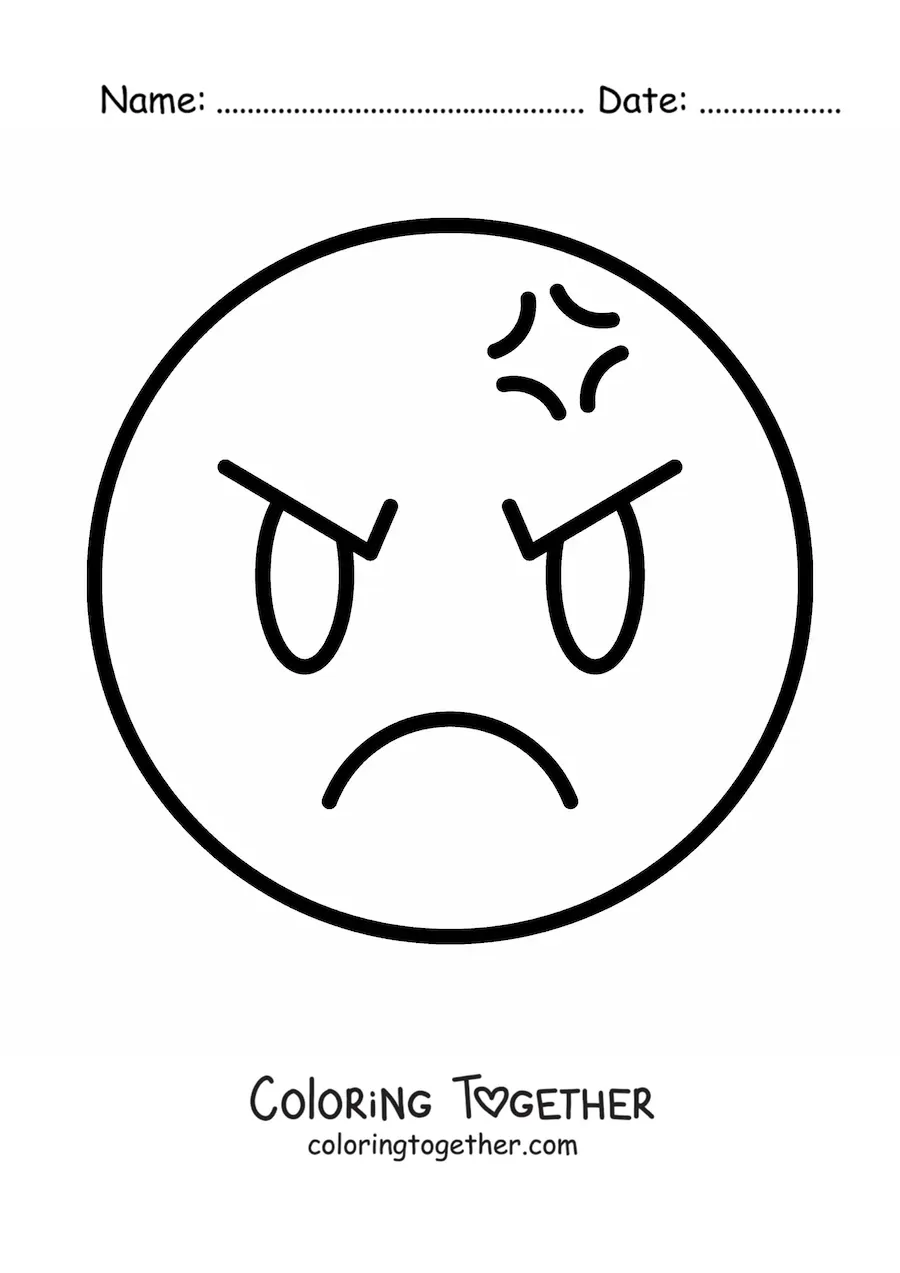 Coloring page of an easy angry emoji
