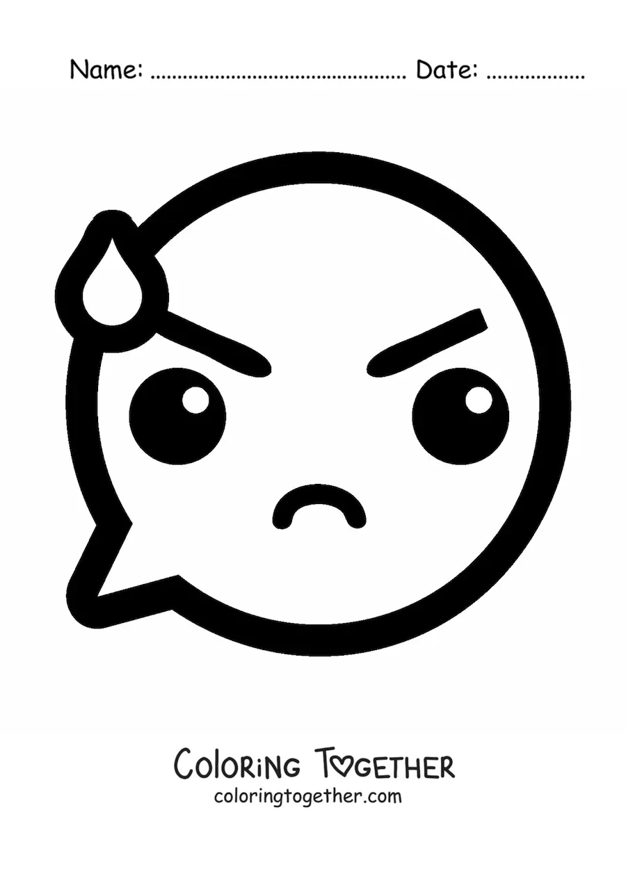 Coloring page of an angry kawaii emoji