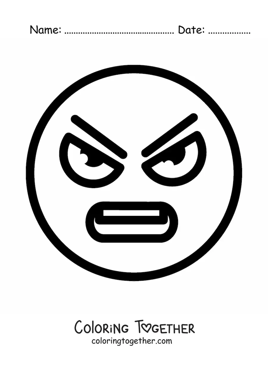 Coloring page of a big angry face