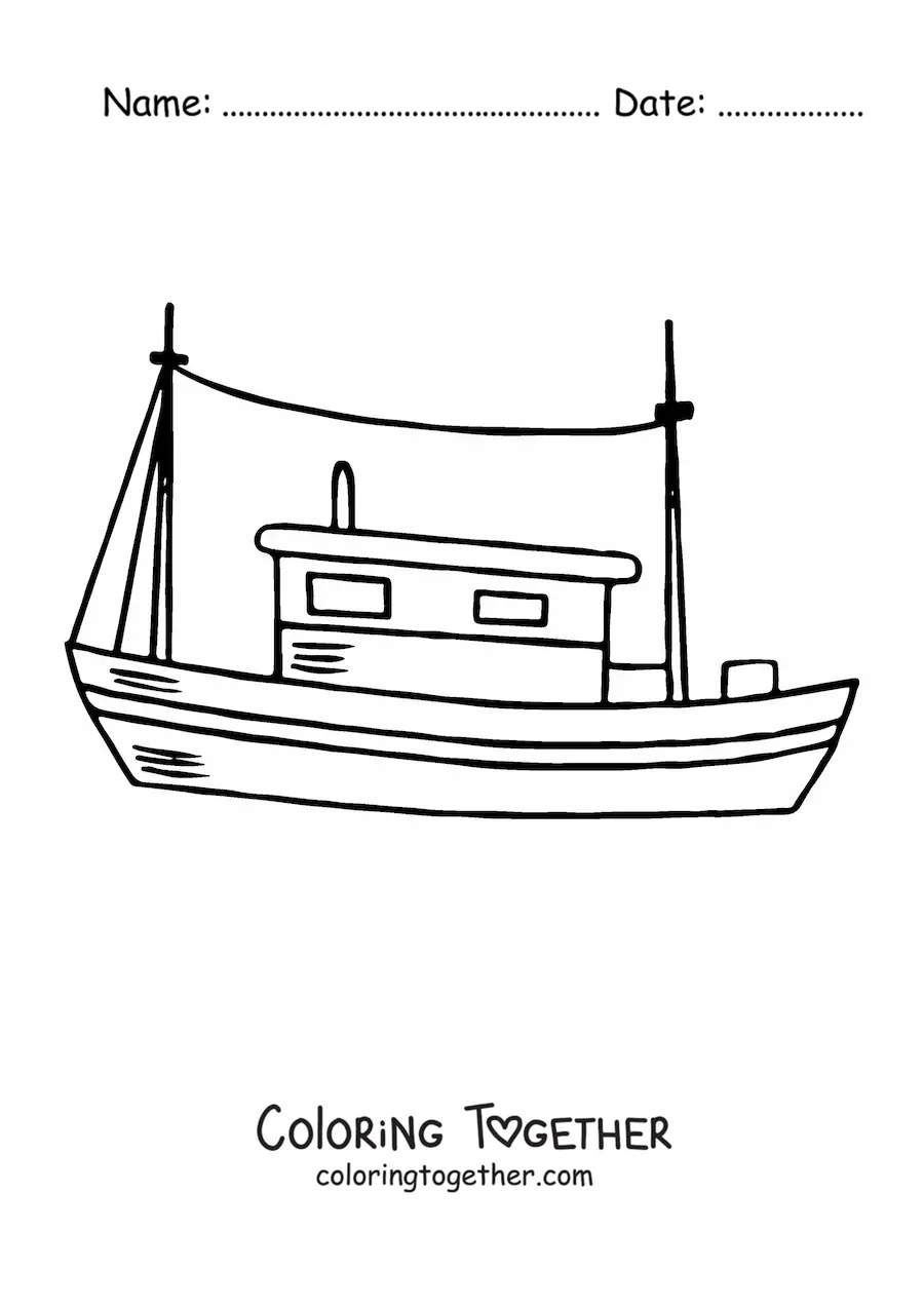 Coloring page of a fishing boat
