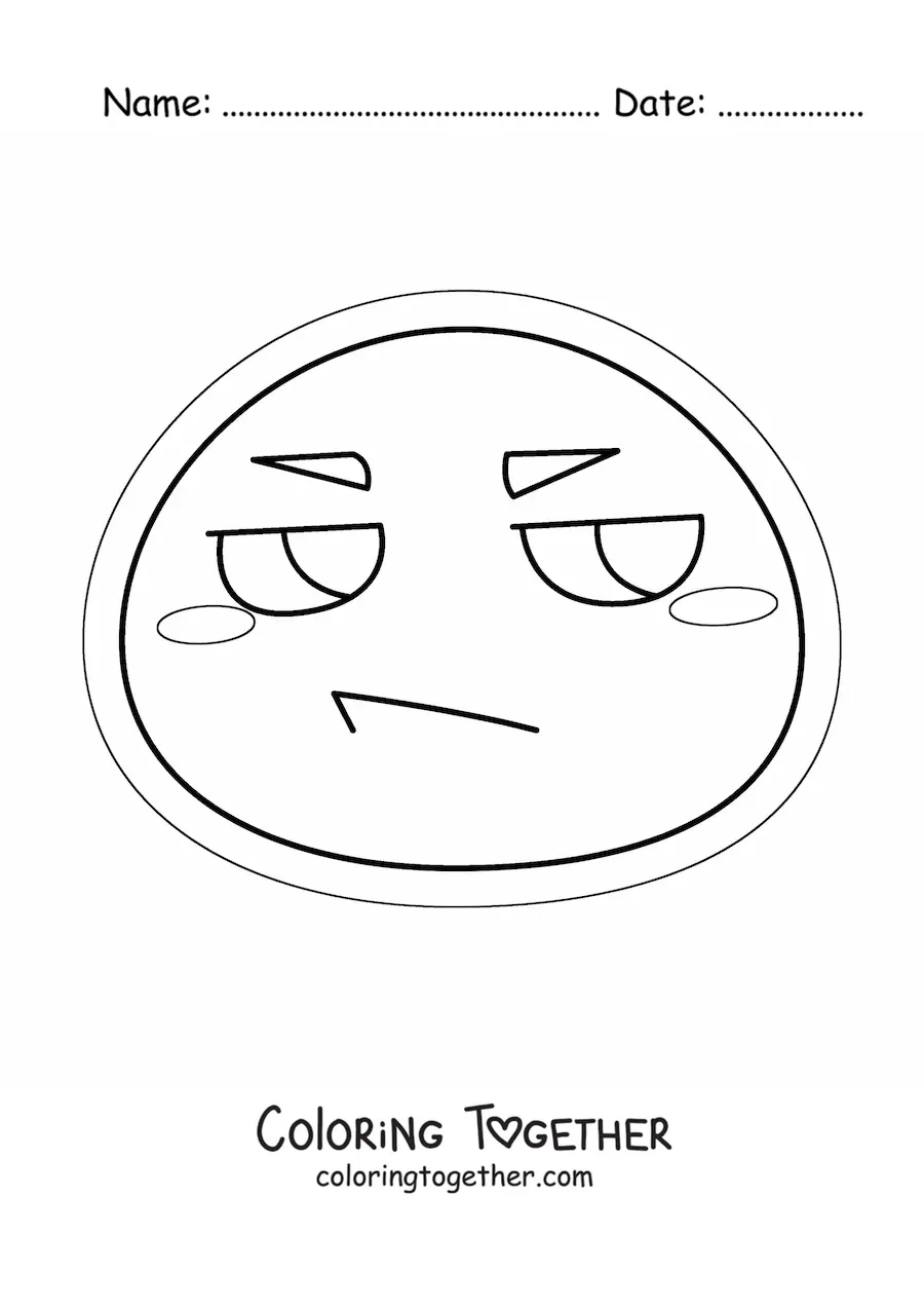 Coloring page of an animated angry kawaii emoji